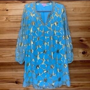 Lilly Pulitzer Colby Tunic Dress in Breakwater Blue Floral Clip Chiffon size 4
